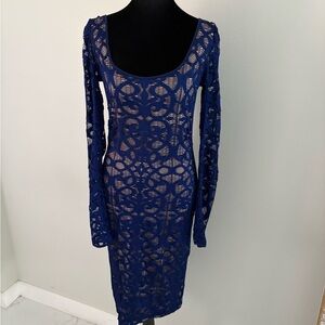 BCBG MAXAZRIA Elegant Blue Lace Dress